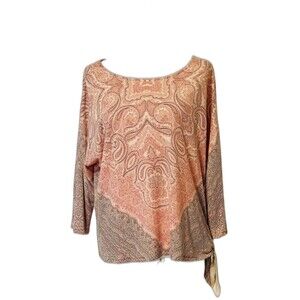 Chico's  Size 2 US L Symmetrical Scrolls Samantha Top 3/4 Sleeves Boho